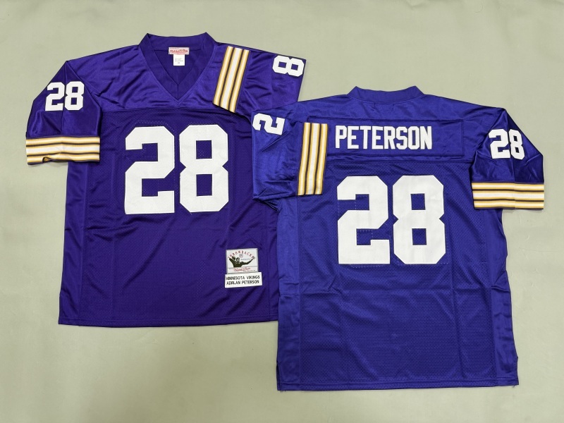 Men 2025 Minnesota Vikings #28 Peterson purple Throwback Limited NFL Jersey style 001
